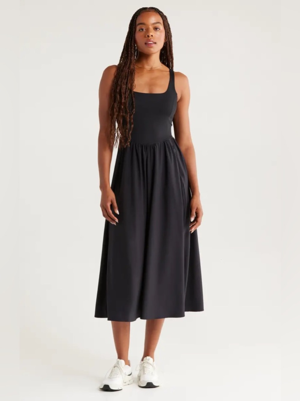 Zella Black Square-Neck Midi Dress in Black Size XSmall